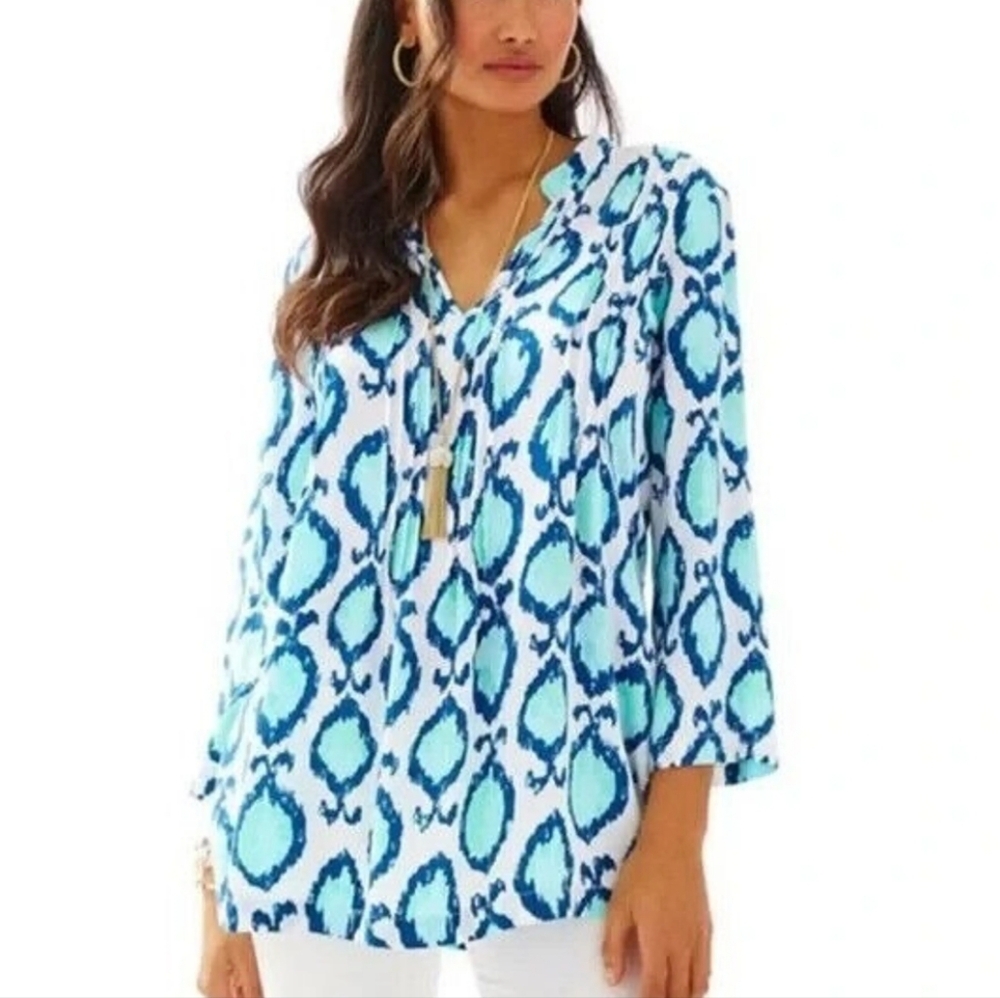 Lilly Pulitzer Sarasota Tunic Blouse Sz M Preppy
